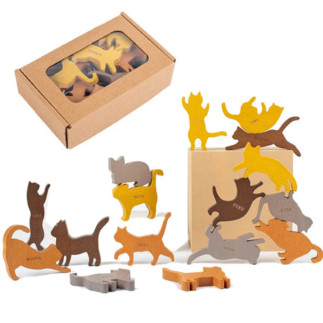 Montessori Stacking Blocks Wooden Toys Cat Balancing Games Educational Wooden Puzzle Toys For Children Home Decorations Desktop