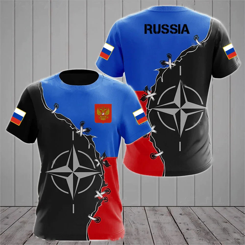 Russia Men's T-shirts Casual Loose Round Neck Russian Flag Short Sleeved Tops Tees Men's Clothing Oversized T-shirt Streetwear