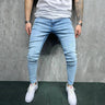 Fashion Men Holes Distressed Skinny Stretch Jeans Pants Streetwear Hip Hop Male Ripped Solid Denim Trousers