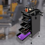 Salon Trolley with Handle and Rolling Wheels 5 Drawers and 2 Hair Dryer Holder Side Tray