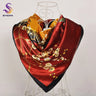 BYSIFA| Fall Winter Elegant Floral Design Scarves Shawls New Green Orange Square Silk Scarf 90*90cm Women Neck Head Scarf Hijab