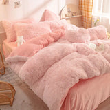 Fluffy Comforter Cover Bed Set Faux Fur Fuzzy Duvet Cover Set Luxury Ultra Soft Plush Long Shaggy Queen Size Duvet Quilt Cover