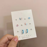 12Pcs 925 Silver Needle Stud Earrings for Women Girls Butterfly Pearl Wave Dots Sweet Simple Colorful Accessories Jewelry Gift