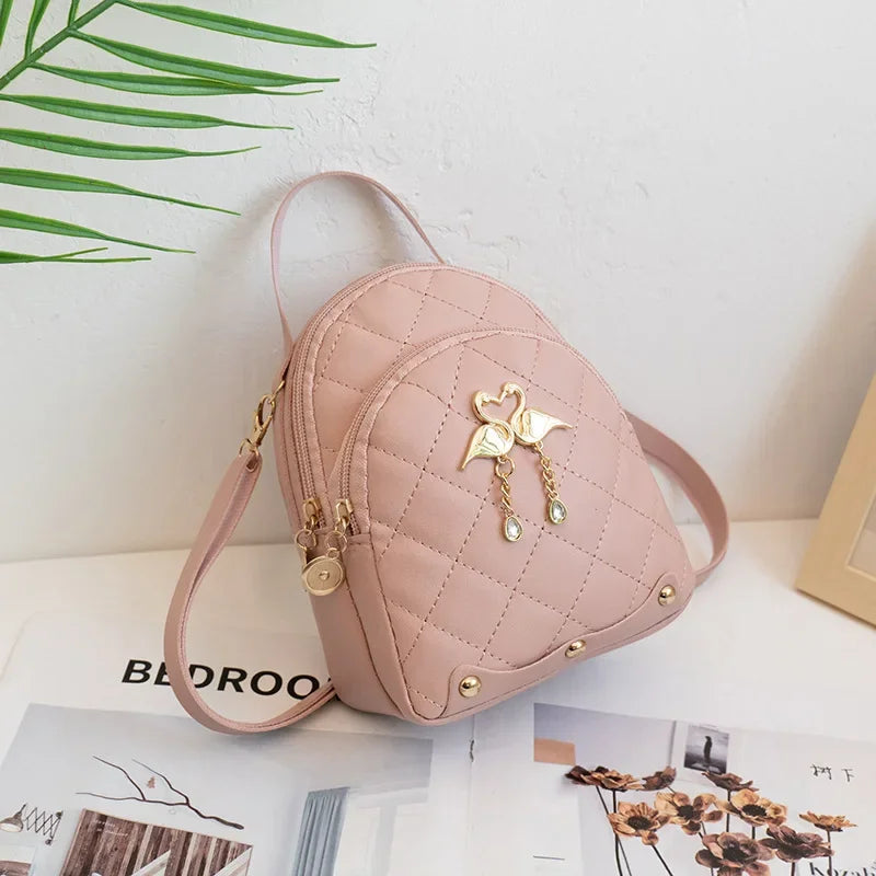 Mini Backpack for Women Cute Swan Hanging Embroidery Small Backpack Purse Girls Leather Bookbag Ladies Satchel Bags