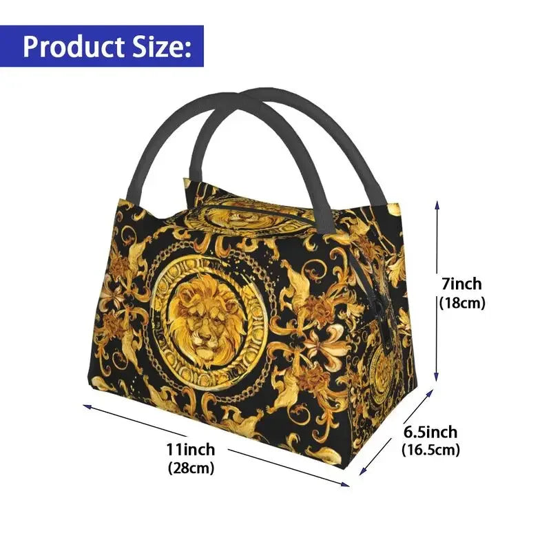 Custom Golden Lion And Damask Ornament Lunch Bags Men Women Warm Cooler Insulated Lunch Boxes for Picnic Camping Work Travel