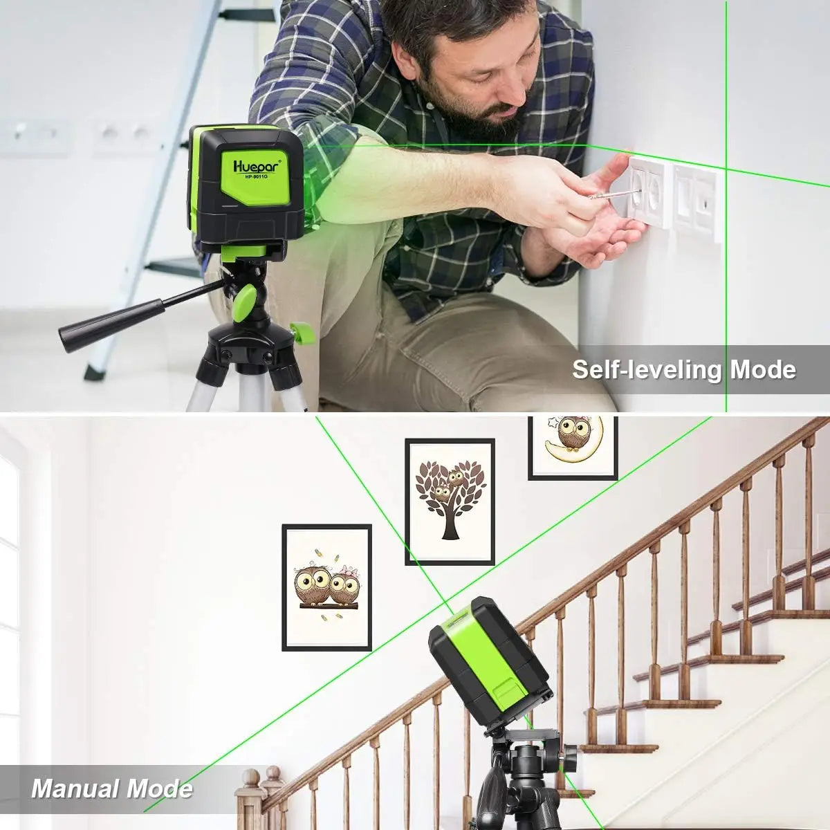 Huepar 2 Lines Laser Level Self Levelling ( 4 degrees) Green Red Beam Laser Horizontal & Vertical Cross-Line with Magnetic Base