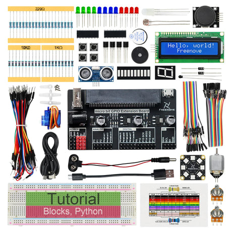 Freenove Super Starter Kit for BBC micro:bit V2, 266-Page Detailed Tutorial, 192 Items, 38 Projects, Blocks and Python Code