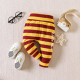 Children's Long-sleeved Hoodie Suit Top Striped Pants Crawling Cotton Suit Clothes Printing Baby Boys and Girls