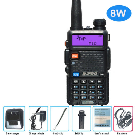 Baofeng UV 5R Walkie Talkie True 8W Portable Ham CB Radio Dual Band VHF UHF FM Transceiver Two Way Hunting Radios UV82 UV9R Plus