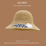 Spring Summer Korean Sweet Big Brim Straw Sun Hat Women Seaside Sunshade Sunscreen Straw Bucket Hat Basin Hat