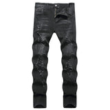 Fashion Street Style Ripped Skinny Jeans Men Vintage wash Solid Denim Trouser Mens Casual Slim fit  Black Blue denim Pants