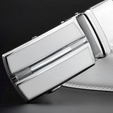 Elegant White Color Men Women Unisex Leather Belt Genuine Leather Automatic Buckle 3.5cm Width Men Waist Straps for Jeans