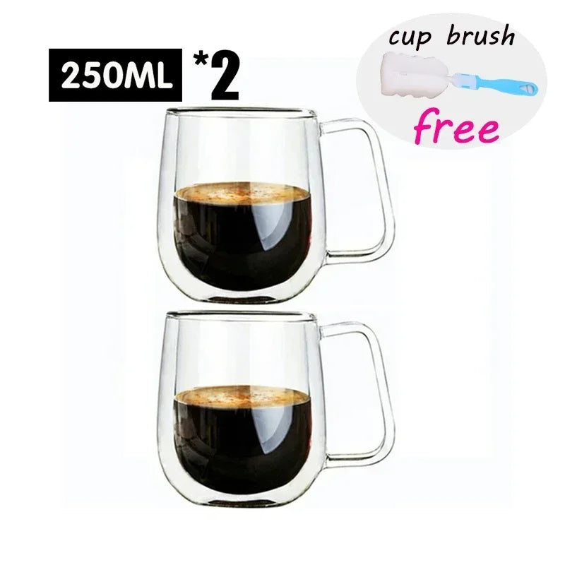 Double Wall Glass Cup Heat Resistant Transparent High Borosilicate Mug Tea Milk Lemon Juice Coffee Cup Gift Creativity Drinkware