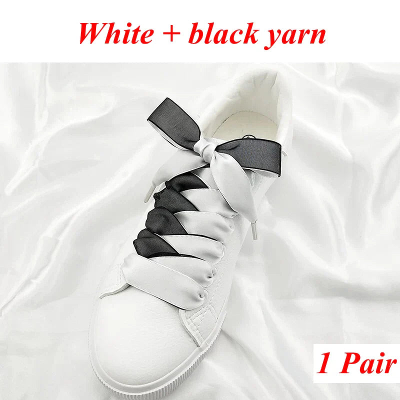 1 Pair Silk Shoe Laces Satin Ribbon Flat Shoelaces Girls Casual Canvas Shoes Double-sided Weaving White Shoe Lace Accessories