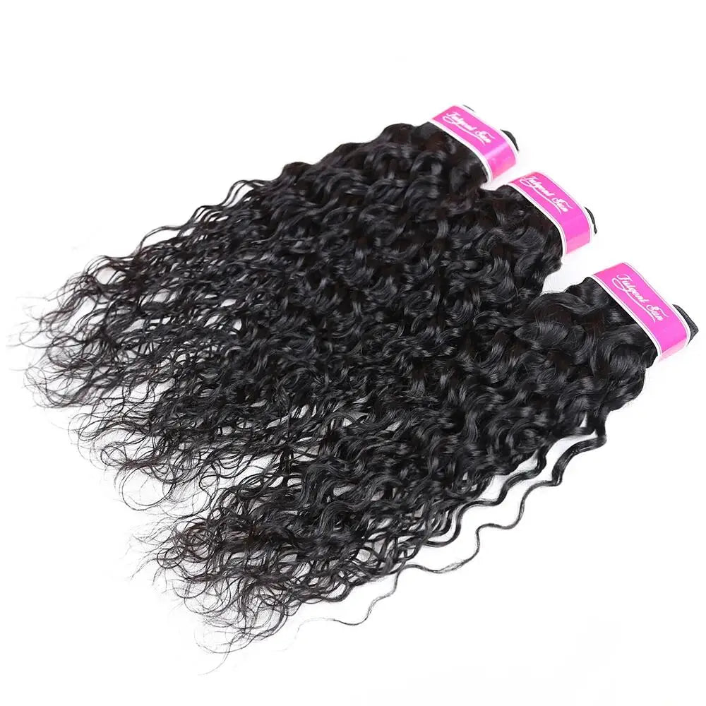 Water Wave Human Hair Bundles With 4x4 Lace Closure Peruvian Hair Curly Wavy Bundles Extensions With Lace Closure For Women