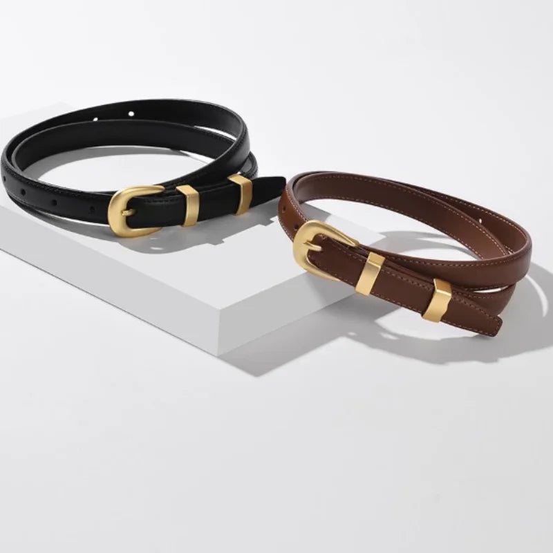 105cm Female Fashion Belt Simple Metal Buckle Belt for Women Black Suit Jeans Clothing Cowhide Waistband Accessories