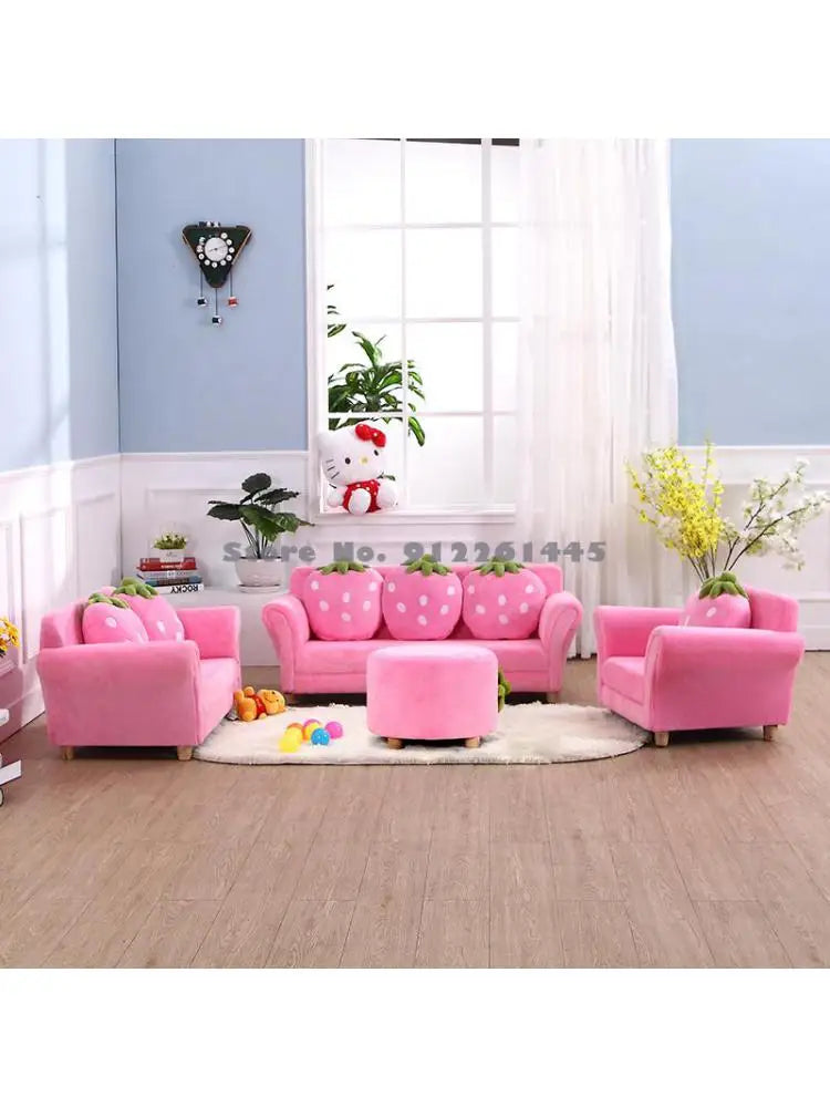 Children's Sofa Mini Korean Cartoon Strawberry Small Sofa Baby Room Decoration Sofa Cartoon Double Chair