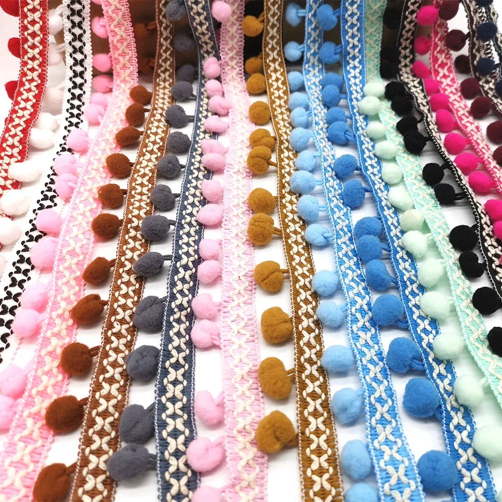 10yards Pom Pom Trim Lace Fabric Sewing Accessories Pompons Trim tassel Ball Fringes Ribbon Sewing Lace For DIY Material Apparel