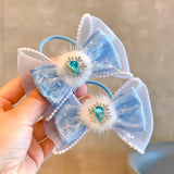 2PCS New Princess Lace Blue Bow Girls Kids Elastic Hair Bands Children Lovely Hair Ties Hair Accessories Baby Headwear