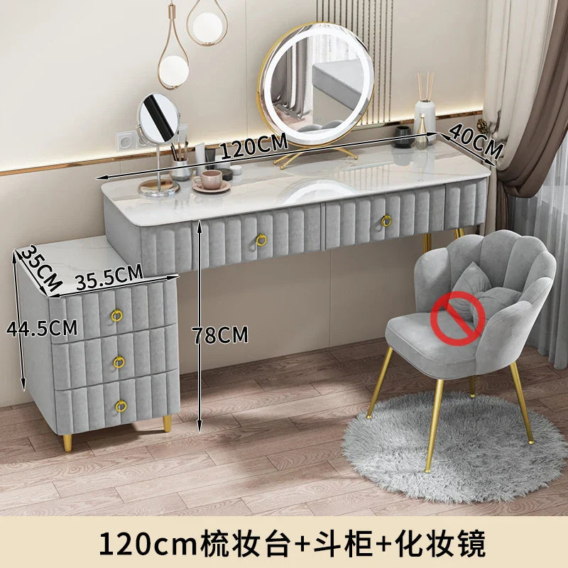 Luxury Nordic Dressing Table Mirror Chair Bedroom LED Modern Dressing Table Drawer Drawer Coiffeuse De Chambre Furniture Makeup