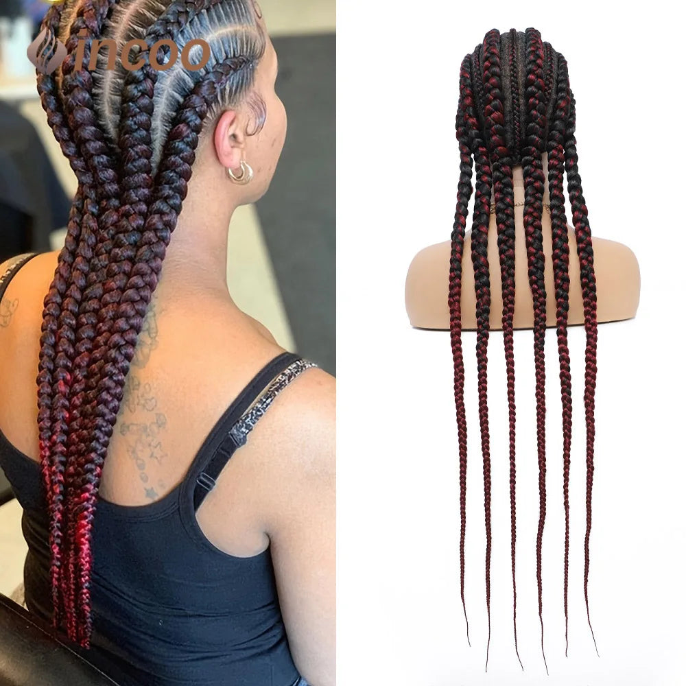 Incoo 36" Full Lace Braided Wigs For Black Women Jumbo Knotless Box Braid Lace Wigs Cornrow Synthetic Wig Braide African Hair