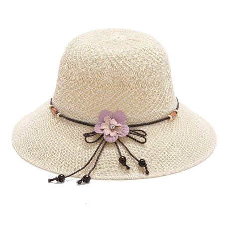 Bow Flowers Straw Hat Sweet Foldable Beach Hat Wide Brim Elegant Bucket Hat Sunscreen Outdoor Casual Sun Cap Women All Match