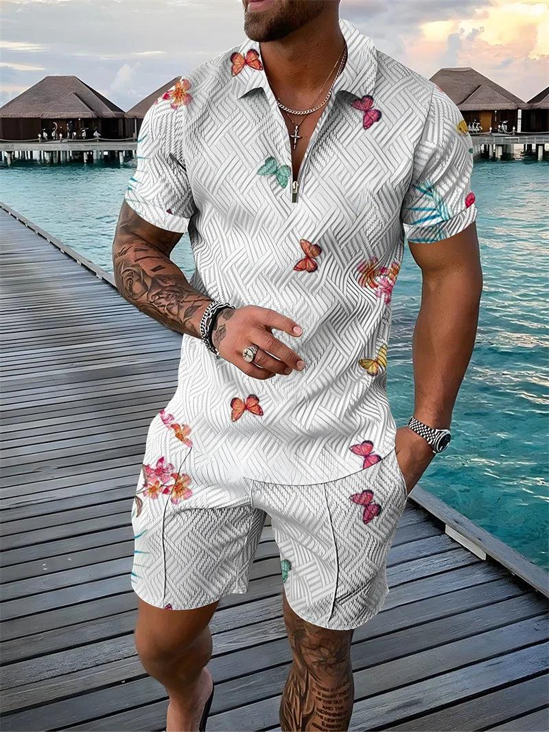 Flower 3D Print Polo Shirts Shorts Sets Men's Fashion Floral Oversized Short Sleeve Shirt Pants Set Suits Man Tracksuit Clothing