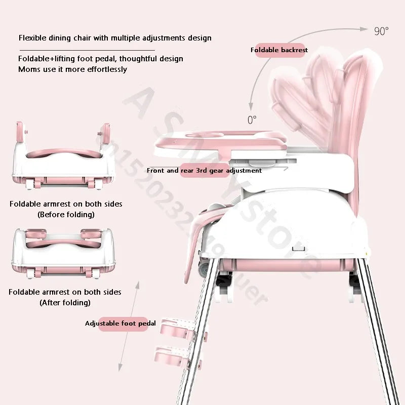 Folding Baby Highchair Kids Chair Dinning High Chair for Children Feeding Baby Table and Chair for Babies Toddler Booster Seat