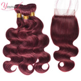 Burgundy Human Hair Bundles With Closure 99j Body Wave Bundles With Lace Closure Brazilian Red Body Wavy Hair With 4 x4 Closure