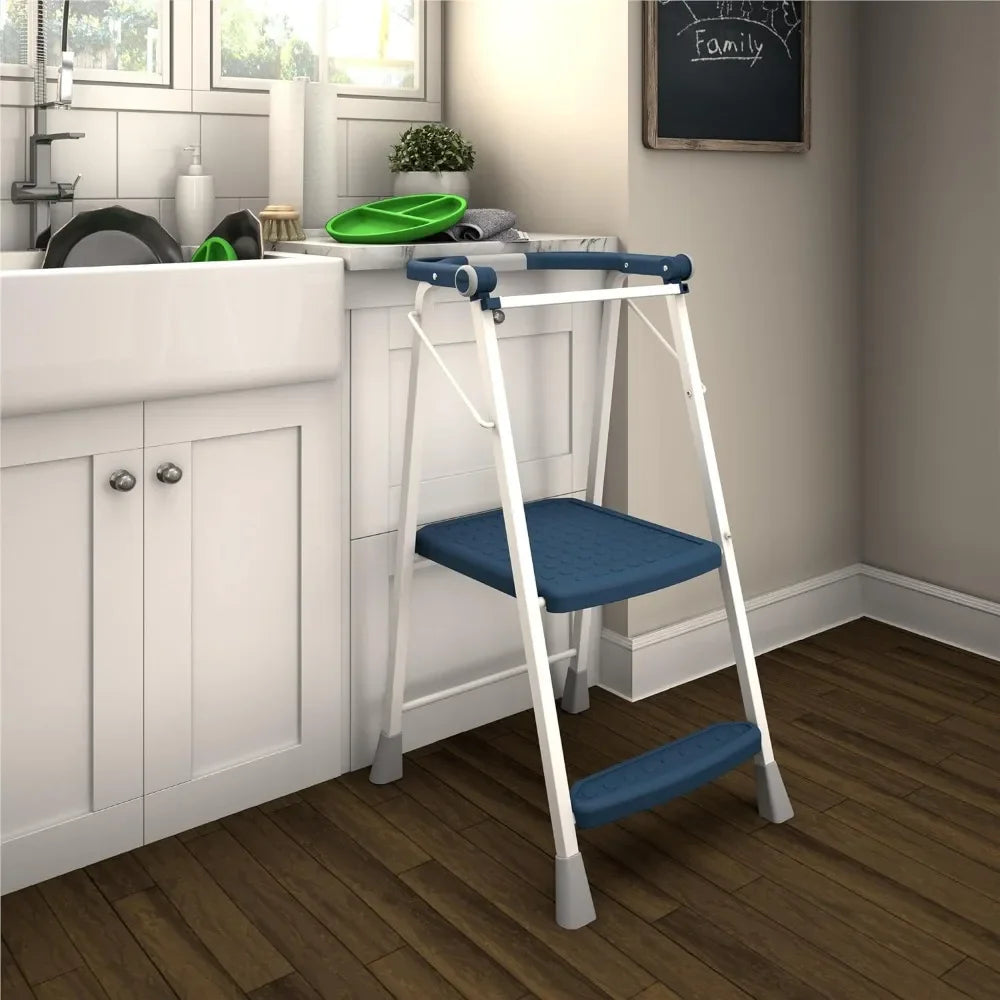 2-Step Kitchen Stepper™ Adult Folding Step Stool, Kids Folding Helper (Steel/Resin), Navy, step ladder