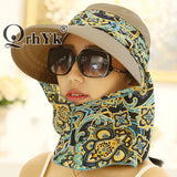 Fashion Women Summer Outdoor Riding Anti-UV Sun Hat Beach Foldable Sunscreen Floral Print Caps Neck Face Wide Brim Hat