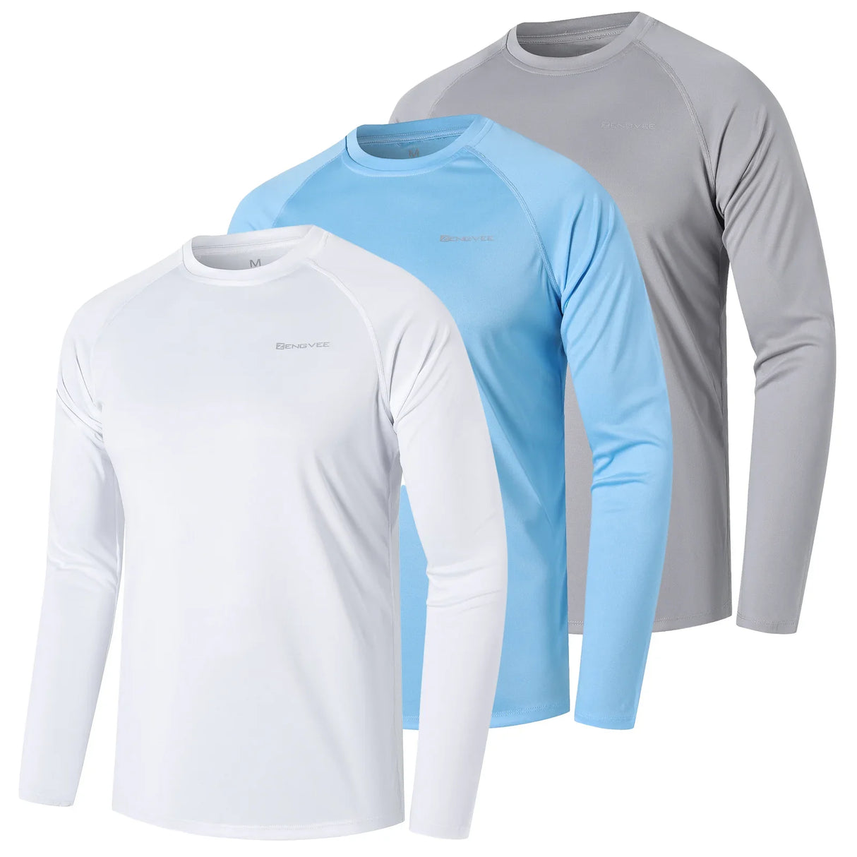 3 Pack Men's Long Sleeve UPF 50+ Rash Guards Diving UV Protection Lightweight T-Shirt Loose Fit Swimming Quick Drying Surfing