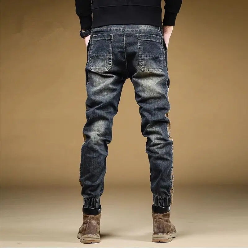 Trousers with Print Stretch Male Cowboy Pants Elastic Cargo Jeans for Men 2024 Korean Autumn Aesthetic Regular Winter Trend Y2k