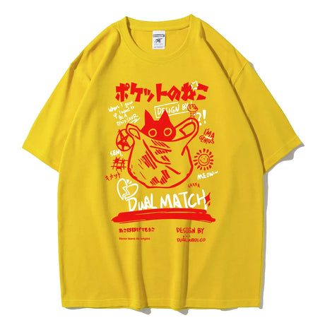 Men Women Cartoon T-Shirts 2024 Summer Harajuku Kawaii Cat Printed Short Sleeve Tees Couple Streetwear Loose Clothes Y2K Tops