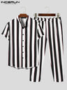 INCERUN Fashion Men Striped Sets Streetwear Lapel Short Sleeve Shirt & Long Pants Two Pieces Sets 2023 Men Casual Suits S-5XL 7