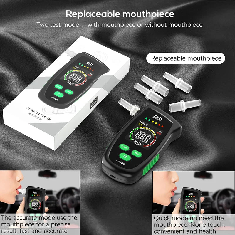 R&D RD900 New Digital Breath Alcohol Tester Mini Professional Police Alcohol Tester Breath Drunk Driving Analyzer LCD Screen