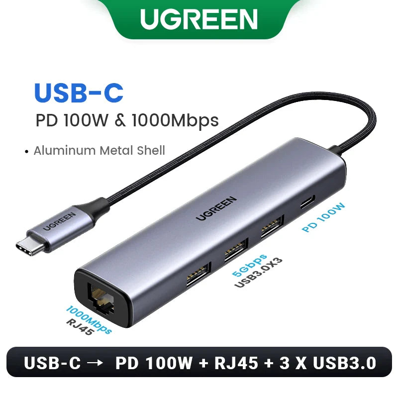 UGREEN USB Ethernet Adapter 1000/100Mbps USB to RJ45 USB3.0/2.0 HUB for Laptop PC Xiaomi Mi Box S Nintendo Network Card USB Lan