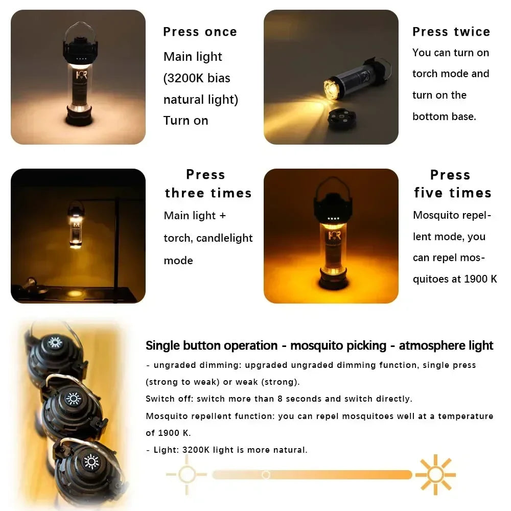 BATOT 3000mAh Outdoor Camping Lantern USB Rechargeable 5 Lighting Modes Flashlight Tent Lamp Portable Lantern Emergency Lights