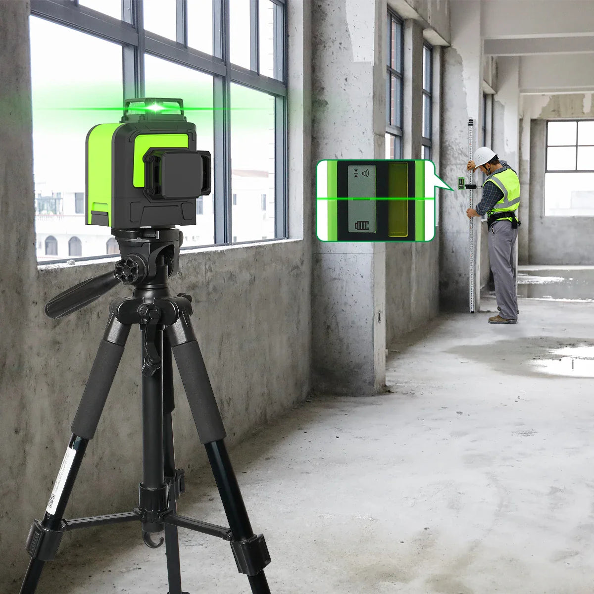 Huepar 12 Lines 3D Cross Line Laser Level Kit Osram Green Laser Beam Self-Leveling 360 Vertical Horizontal with Receiver Tripod