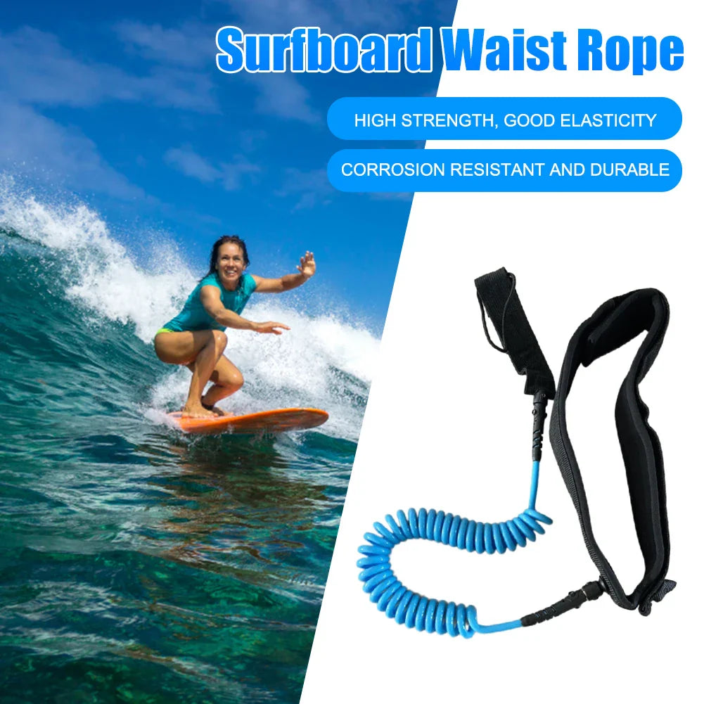 Coiled Leash Maximum Tensile Length Up To 10 Feet Surfboard Leash Surf Safety Waist Rope for Surfing Beginner Practicing Supply