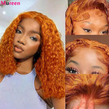 Ginger Orange Bob Wig Glueless Deep Wave Wigs Human Hair 4x4 Lace Closure Wig Water Wave HD Lace Front Human Hair Wigs For Women