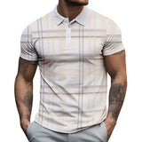 2023 New Men's Button Polo Shirt Fashion Line Checker 3D Print High Quality Summer Casual Short Sleeve Street Breathable T-shirt