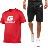 Motorcycles GasGas Summer Men's Sportswear Shorts Set Short Sleeve Breathable Grid T-Shirt Shorts Casualwear Basketball Training