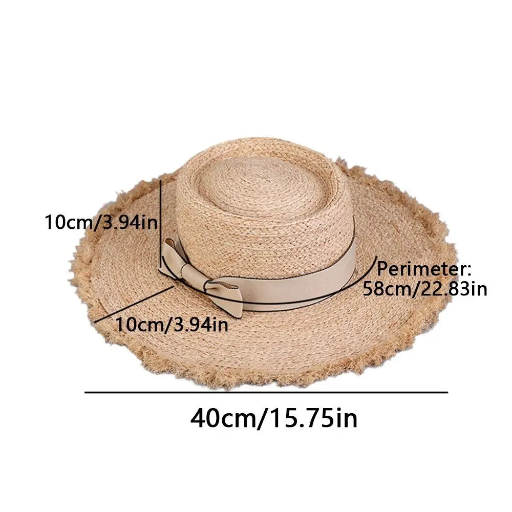 Wide Brim Sun Hats Fashion Flat Top Bowknot Panama Cap Floppy UV Protection Straw Hats Women