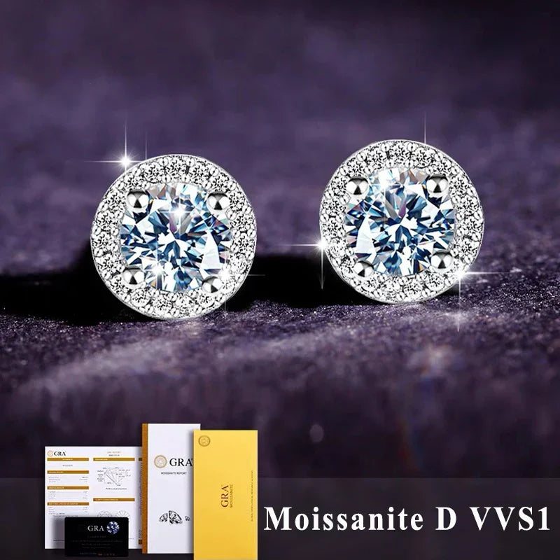 D VVS1 Moissanite Stud Earrings For Women 925 Sterling Silver Platinum Finish 2 GRA Certificates Moissanita Pass Diamond Tester