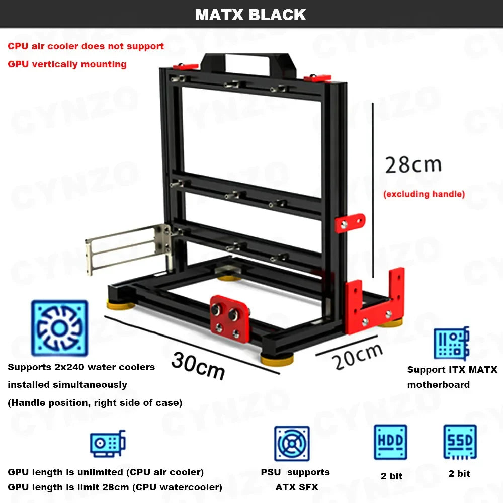 ITX MATX ATX Gamer Cabinet,MOD Desktop PC Case Open Frame Rack,Water Cooler Computer Gaming Chassis Vertical Personality DIY