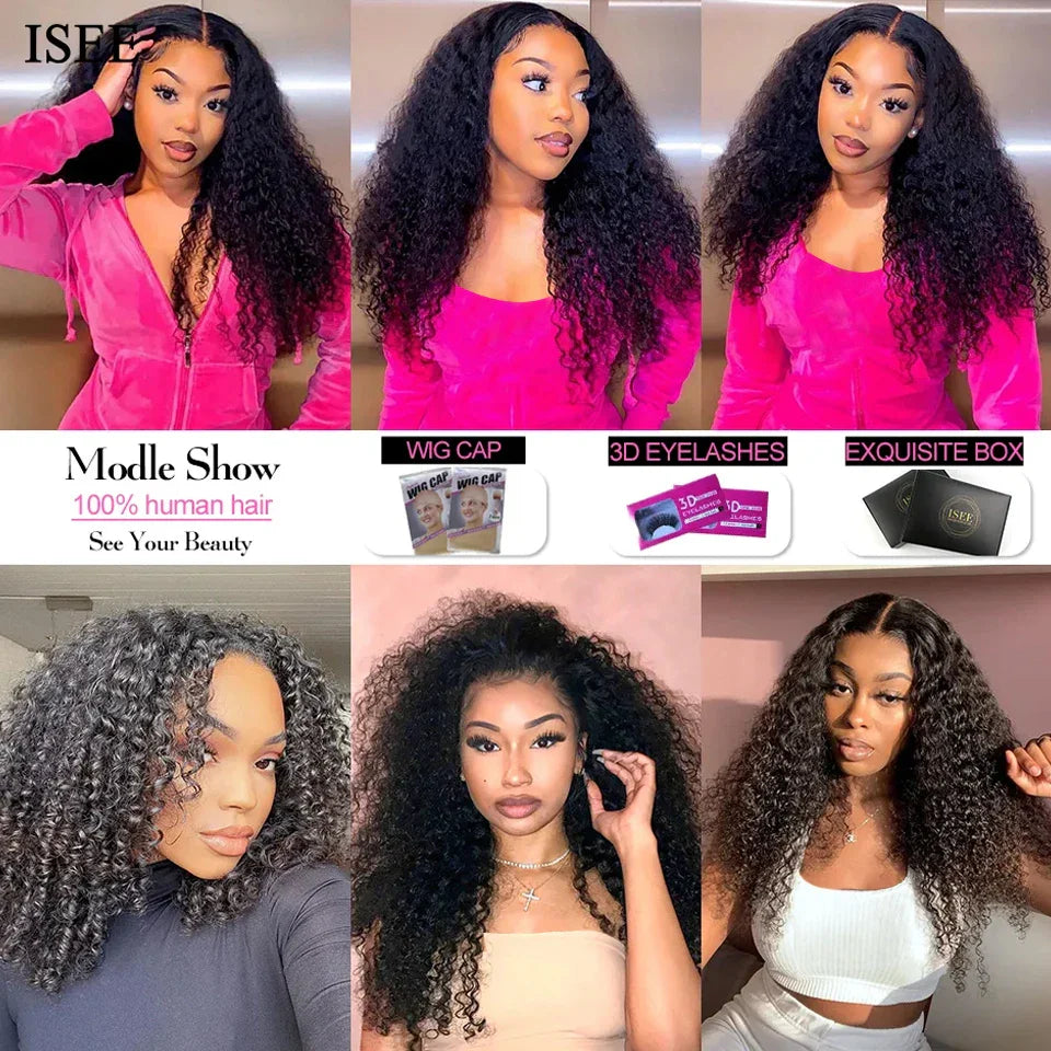 ISEE HAIR Mongolian Kinky Curly Hair Bundles 100% Human Hair Extensions Nature Color Buy 1/3/4 Bundles Thick Kinky Curly Bundles