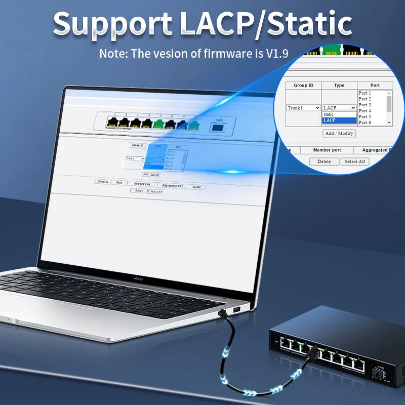 HORACO 2.5GbE Managed Switch 8 Port 2.5GBASE-T Network Switcher 10G SFP+ Slot Uplink Web Managed Hub Internet Splitter Fanless