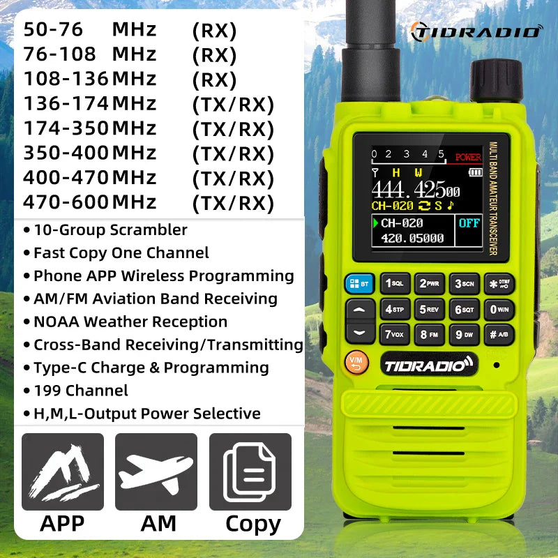 TIDRADIO H3 Walkie Talkie Phone APP Wireless Programming Dual PTT Air Band Long Range Radio USB Type-C Cable Programming &Charge