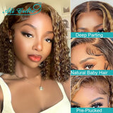 Ali Grace Highlight Brown Curly Bob Wig Brazilian 4X4 Lace Closure Human Hair Wigs P4/27 Ombre Color Kinky Curly Short Bob Wigs